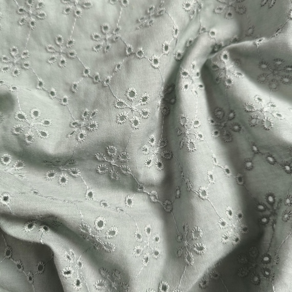 Mint Green Cotton Eyelet Fabric: Embroidered Floral Broderie Anglaise