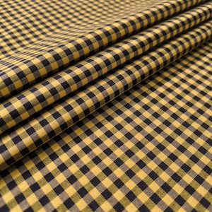 66&quot; Extra Wide, 1/4&quot; Gingham Yellow-Black Cotton Microfiber Blend Fabric,  – Non-Stretch Woven, Lightweight for Dresses & Crafts