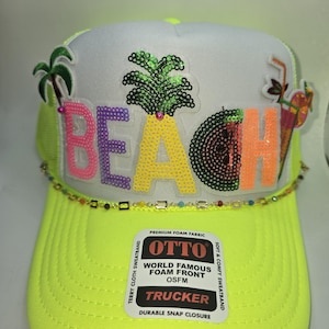 Cute Sequin Beach Neon Trucker Hat For Her, Gift For Mom, Trendy Summer Accessory, One Of A Kind Gift for Women, Perfect for Beachy Days