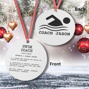 Swim Coach 2 sided Metal Ornament, Swim Coach Gift, Personalized Swim Coach Definition Ornament, Personalized Swim Christmas Ornament