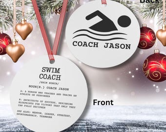 Swim Coach 2 sided Metal Ornament, Swim Coach Gift, Personalized Swim Coach Definition Ornament, Personalized Swim Christmas Ornament