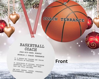 Basketball Coach 2 sided Personalized Metal Ornament, Custom Basketball Coach Gift Christmas Gift For Basketball Coach Ornament