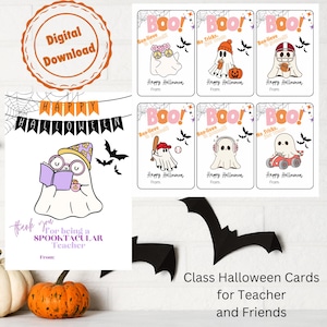 Cartes de classe d'Halloween pour les amis et le professeur, carte d'Halloween pour enfants imprimable, carte de professeur d'Halloween, téléchargement numérique