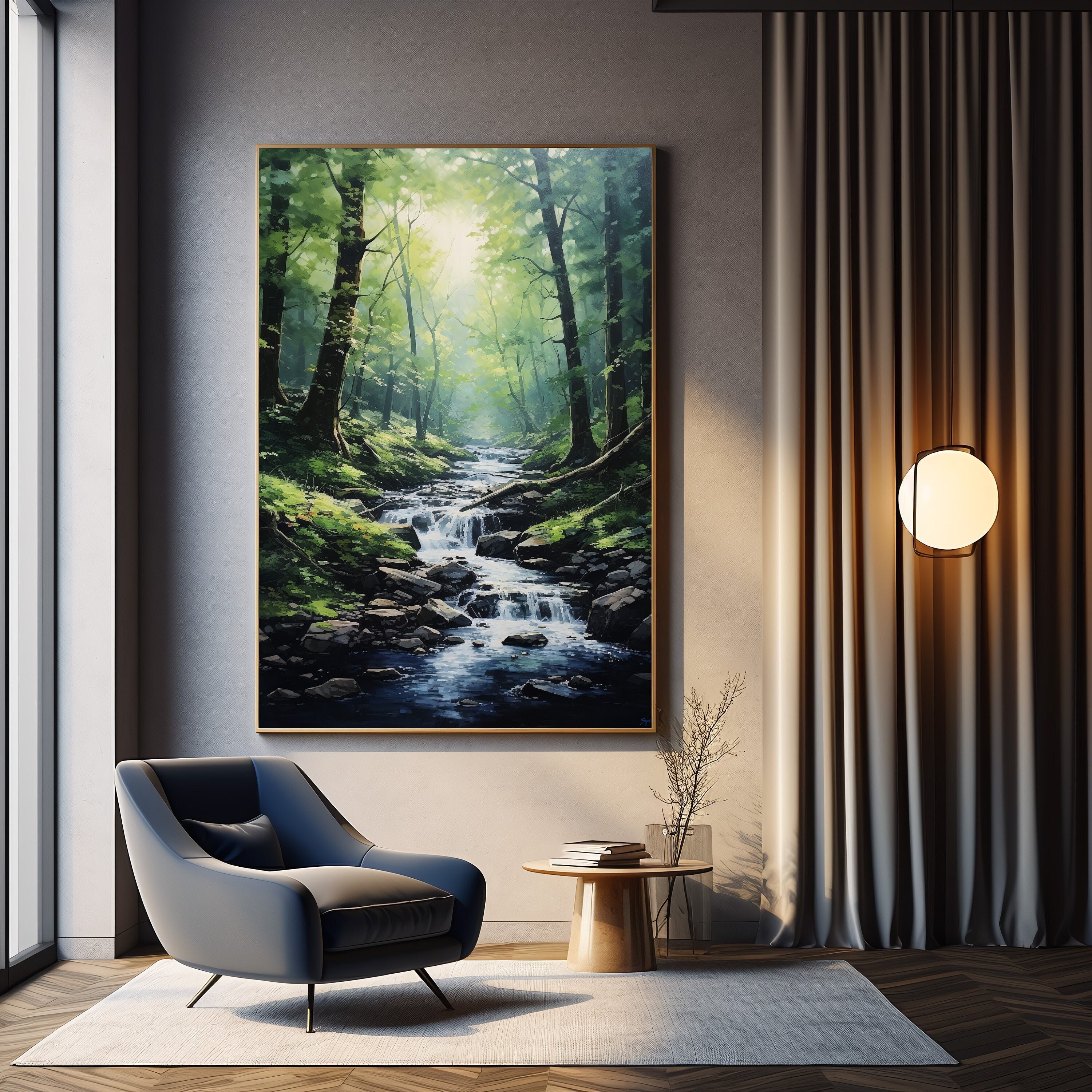 River in the Dark Green Forest Art Print Forest Oil Painting Perfect ...