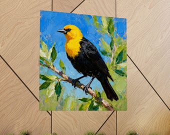 Yellow-headed Blackbird Oil Painting Giclée Print | Bird Wall Art