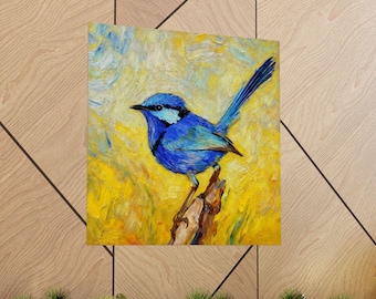 Australian Fairywren Bird Art Print | Splendid Oil Painting Poster