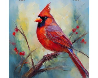 Cardinal Bird Oil Painting Print: Nature Wall Art