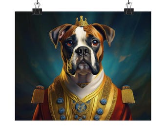 Impresión artística de retrato de mascota renacentista de perro bóxer: decoración de pared original