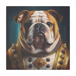 English Bulldog Pet Portrait Renaissance - Canvas, wall art, wall print, dog portrait, dog art