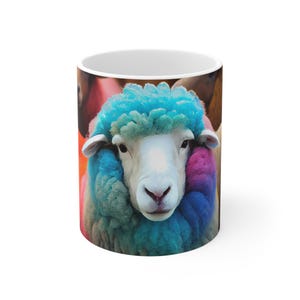 Rainbow Sheep Mug 11oz - Cute Ceramic Cup, Colorful Sheep Design, Gift for Animal Lovers & Cozy Coffee Moments