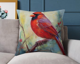 Red Cardinal Canvas Pillow: Vibrant Nature Decor