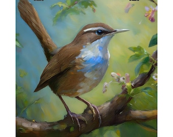 Carolina Wren Bird Art: Giclée Oil Painting Print