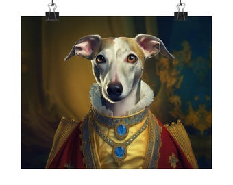 Whippet Dog Renaissance Portrait Print: Elegant Canine Wall Art