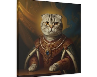 Scottish Fold Cat Renaissance Portrait: Royal Pet Canvas Art Print