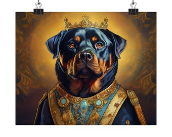 Stampa artistica con ritratto di cane Rottweiler rinascimentale: decorazione murale regale per cani