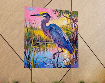 Yellow-crowned Night Heron Oil Painting Giclée Print | Bird Wall Art