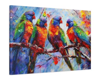Rainbow Lorikeet Parrot Oil Painting on Canvas - Australian Bird Wall Art