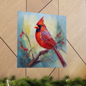 Cardinal Bird Oil Painting Print | Wall Art | Wall Print