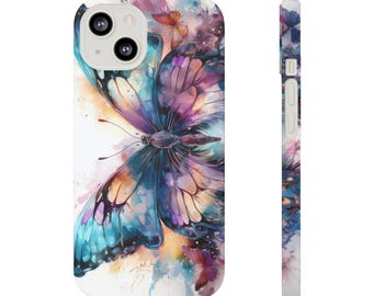 Telefoonhoesje aquarel vlinder: abstracte groenblauw paarse kunst