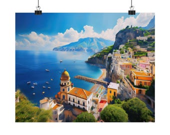 Schilderij print Amalfikust, Italië: muurkunst kust