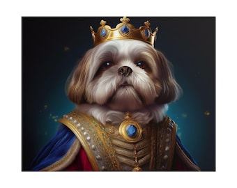 貴族風シーズー犬のルネッサンス肖像画：面白い動物の壁アート