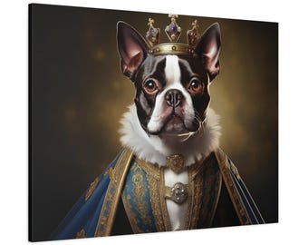 Boston Terrier Renaissance Pet Portrait: Canvas Wall Art