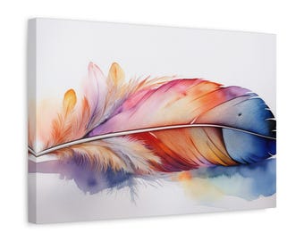 Watercolor Rainbow Feather Print | Modern Wall Art Canvas for Boho & Abstract Home Decor