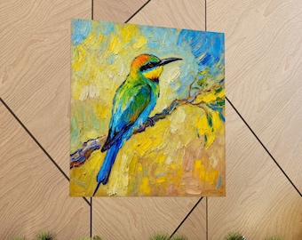 Rainbow Bee-eater Bird Oil Painting Print | Australian Bird Wall Art