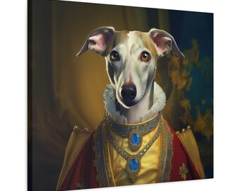 Renaissance Whippet Portrait: Regal Dog Canvas Art