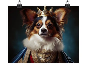 パピヨンの肖像画 LA シェパードの絵画 8x8 犬のアートのキャンバス