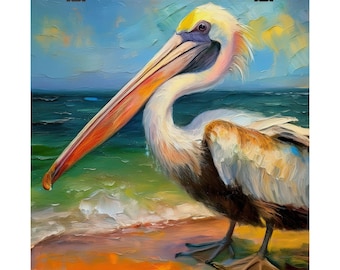 Pelican Bird Oil Painting Print: Giclée Matte Wall Art