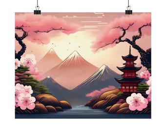 Arte mural de flor de cerezo: Impresión de paisaje japonés