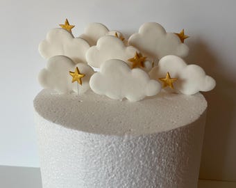 Fondant Cloud Cake Toppers with Gold Stars | Baby Shower Decor