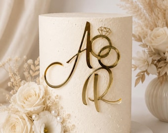 Décoration de gâteau de mariage personnalisée avec initiales et alliances | Décoration pour gâteau monogramme acrylique personnalisée | Décoration de gâteau pour la douche nuptiale