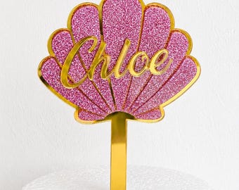 Custom Acrylic mermaid cake topper, mirror acrylic shell, shell cake topper, personalized cake topper,  mermaid cake topper