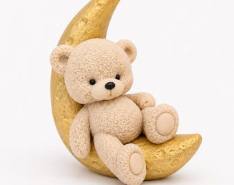 Fondant Teddy Bear Cake Topper | Moon Decoration