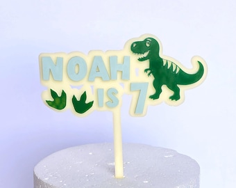Décoration de gâteau personnalisée dinosaure en acrylique, nom et âge personnalisés Raptor T-Rex Smash décoration de gâteau