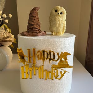 Chocolate Owl Wizard Hat Cake Topper Set | Magical Theme Birthday Decoration