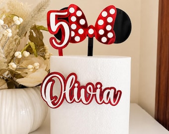 Décoration de gâteau oreilles de Minnie Mouse | Prénom personnalisé, décoration d'anniversaire numérique