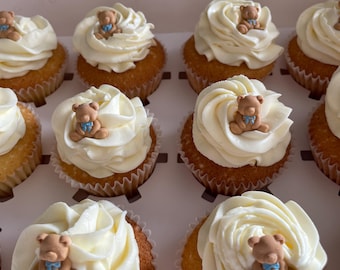 Mini décoration de gâteau ours fondant | Noeud personnalisé, décoration baby shower