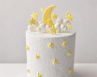 Ensemble de décoration pour gâteau, nuages, lune et étoiles | Décorations de gâteau pour baby shower | Décoration fondant lune et étoiles | Décoration de gâteau céleste