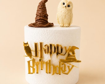 Ensemble de décoration de gâteau fondant chouette magicien | Décoration d'anniversaire à thème magique