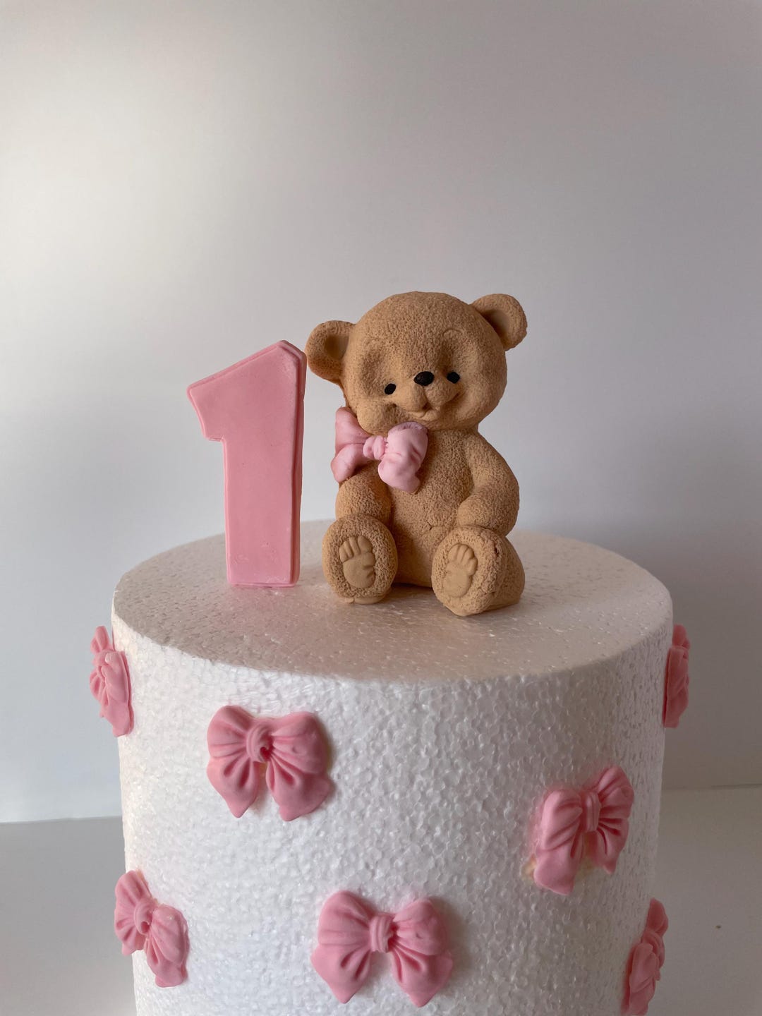 Fondant Teddy Bear Cake Topper With Bow & Number Baby Shower - Etsy