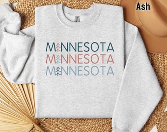 Minnesota Sweatshirt, Minnesota Rundhalsausschnitt für Damen, Minnesota Reise-Souvenir, MN State Pride Kleidung, Geschenk für Minnesota, Ice Out MN für immer
