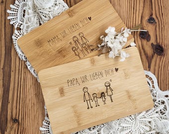 Personalized breakfast board for families, breakfast board with engraving, wooden board, small board, Father's Day, Mother's Day, gift for mom, dad