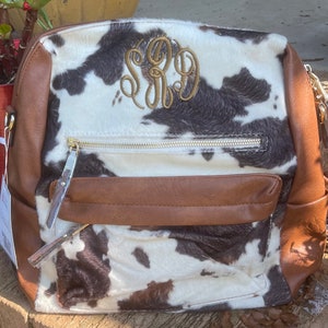 Cow print personalized backpack, cow backpack, monogrammed cow