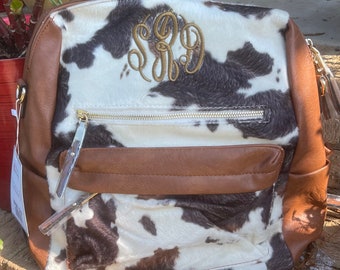 Cow print personalized backpack, cow backpack, monogrammed cow