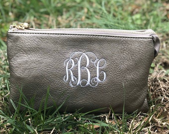 personalized wristlet, monogrammed wristlet, 3 compartment wristlet, crossbody, vegan leather wristlet