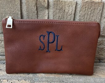 Brown 3 compartment wristlet, brown crossbody, personalized wristlet, monogrammed crossbody