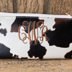 Personalized cow wallet, cow print wallet, monogrammed cow print wristlet